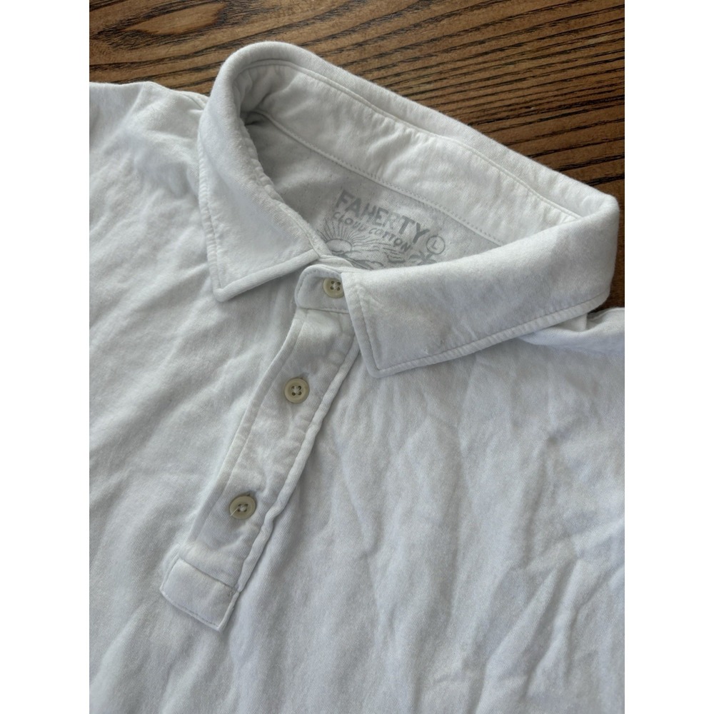 Faherty Men's Large White Cloud Cotton Short Sleeve Polo Shirt